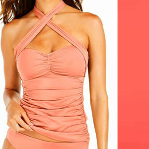 La Blanca Size 8 New Convertible Bandini Tankini Halter Bird of Paradise Coral